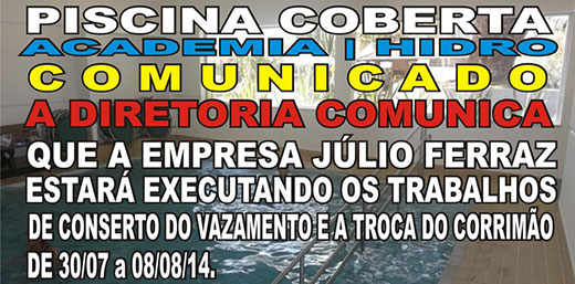 Atenção: Manutenção na Piscina Coberta